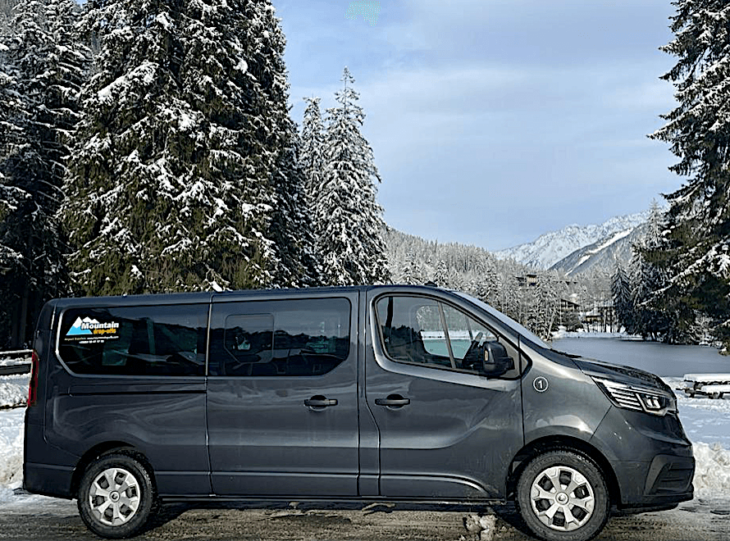 Mountain Drop-offs transfer van in Chamonix winter